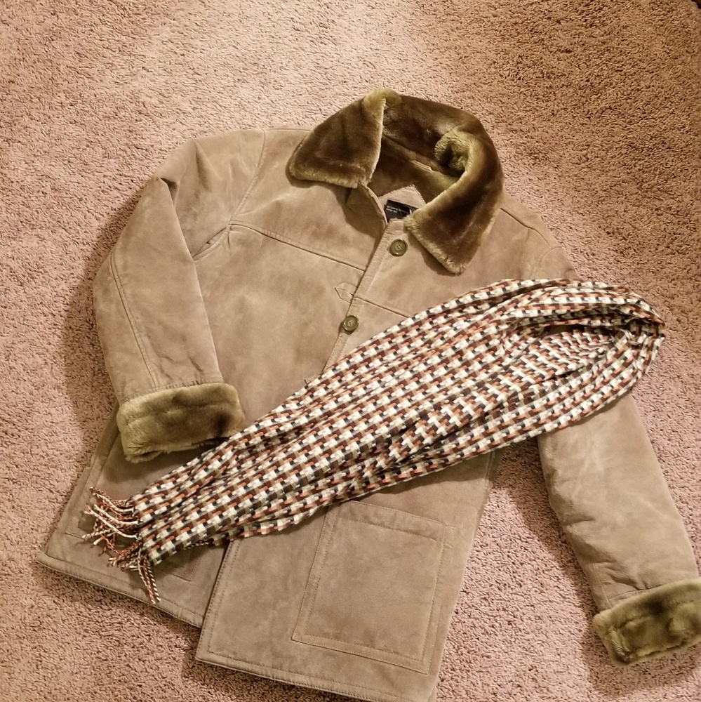 EUC Olive Green Suede Coat